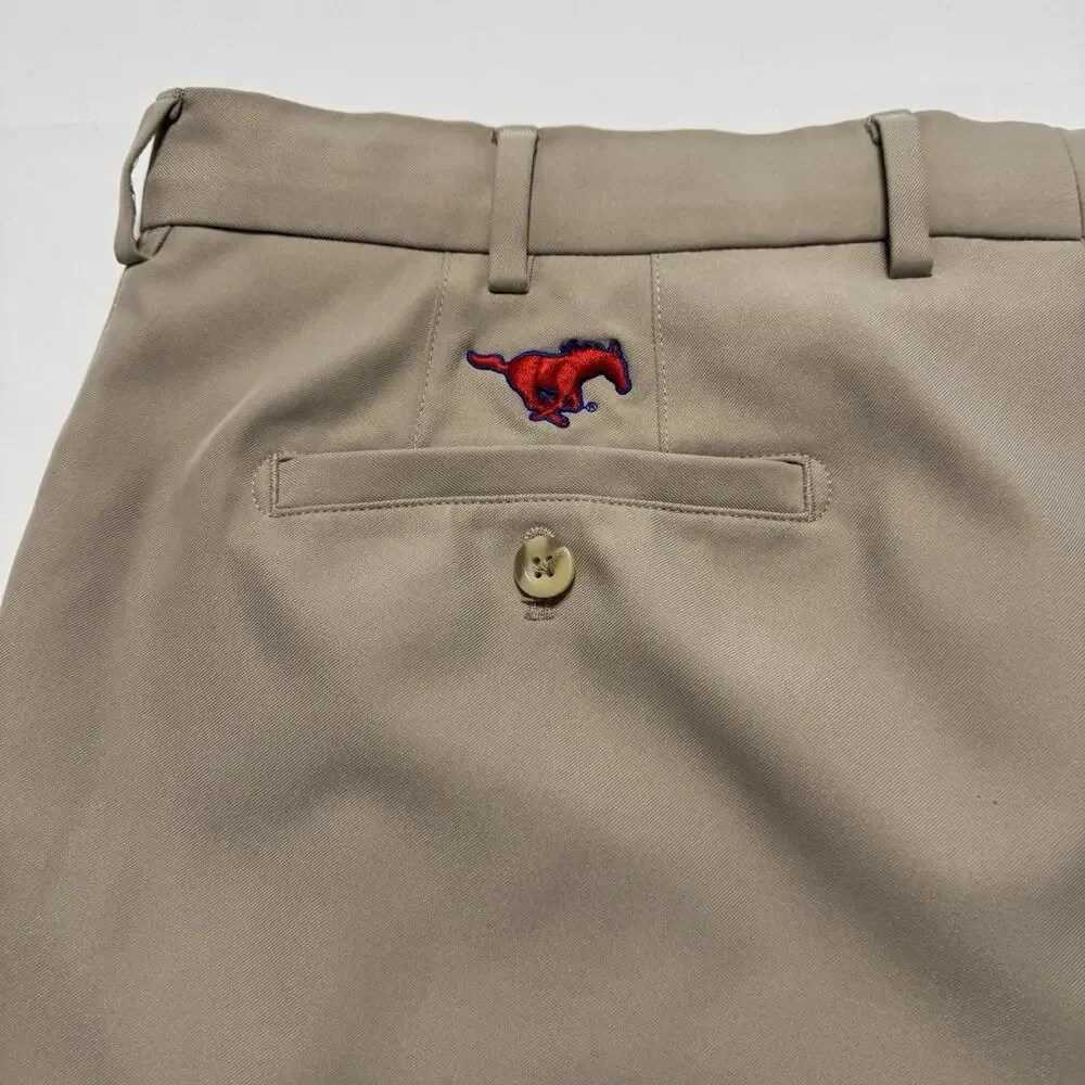 Peter Millar Mens SMU 36 Khaki Performance Golf Shorts Moisture Wicking Preppy